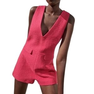 ZARA fuchsia textured jumpsuit romper NWT barbie barbiecore blogger favorite